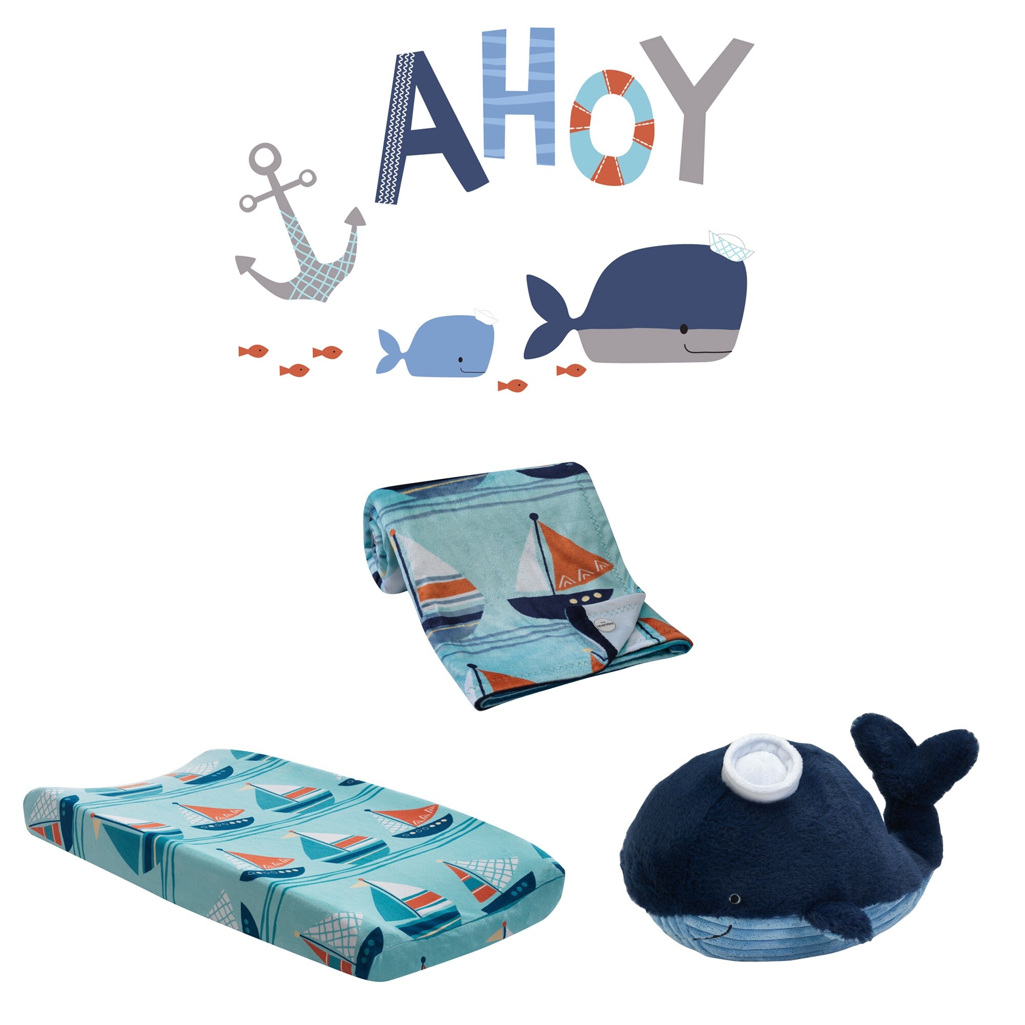 Shop Lambs Ivy Ahoy 4 Piece Nautical Whalenursery Decor Set With