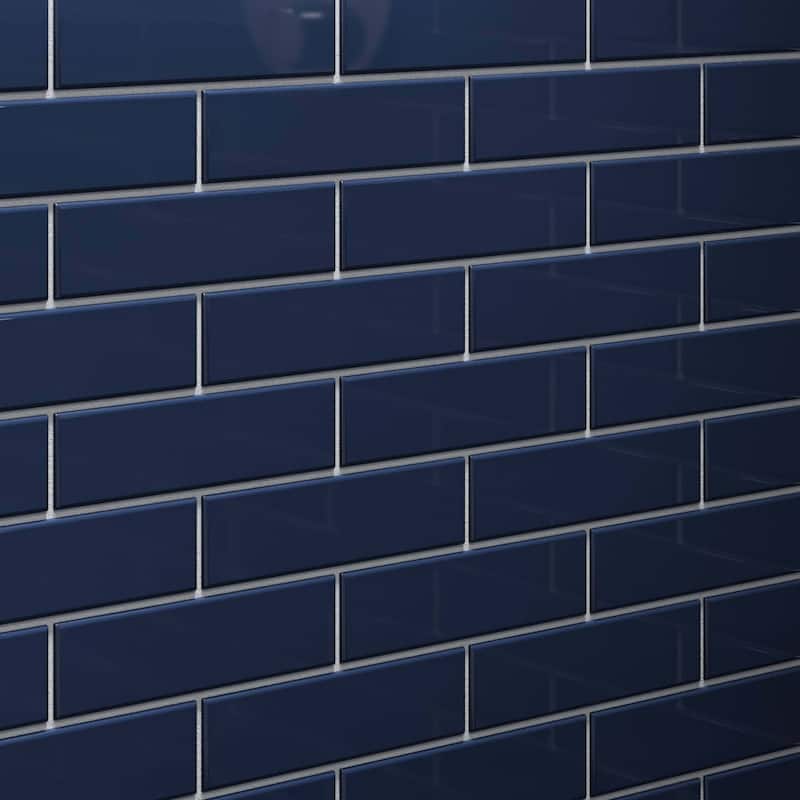 Cruz Bay Studio MKT2909 2" x 8" Glass - 2" x 8" Brick Wall Tile - - Deep Blue Gloss