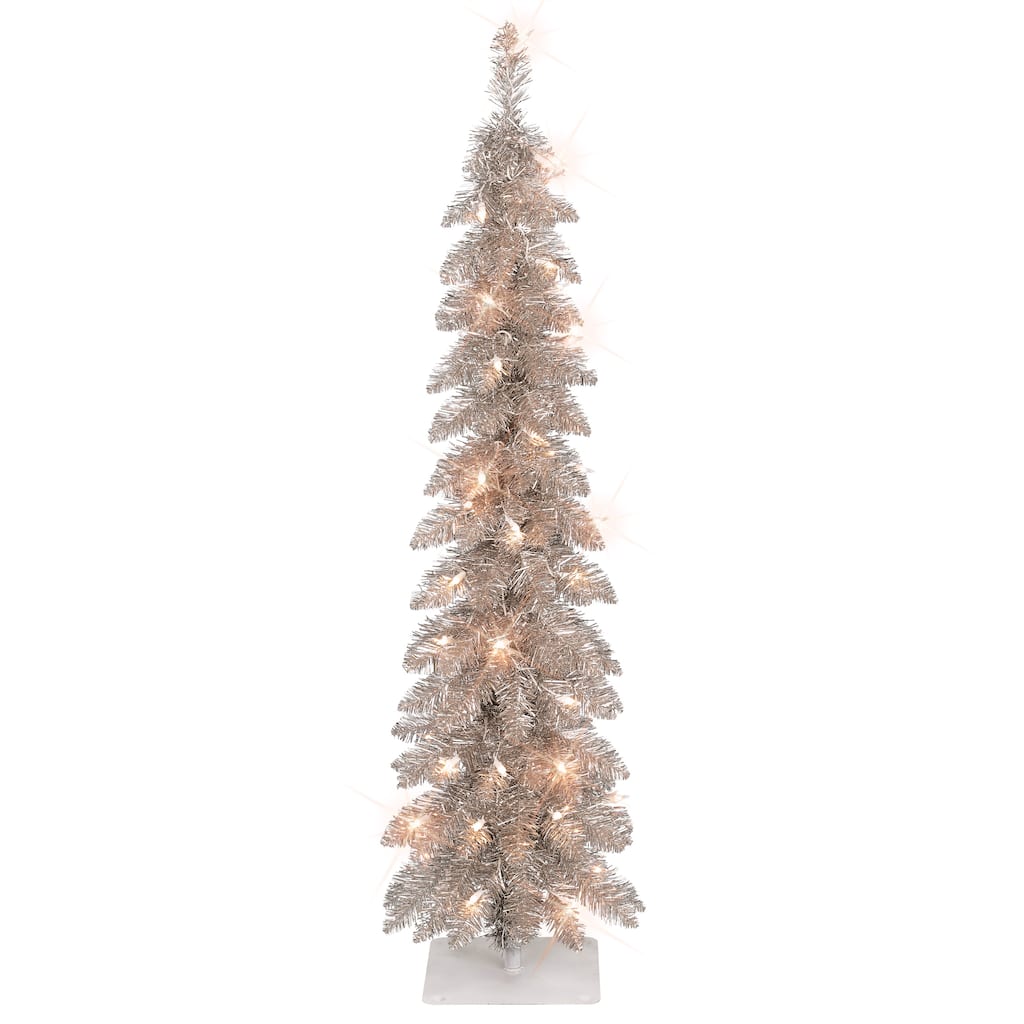 Puleo International 4 ft. Pre-Lit Rose Gold Artificial Alpine Pencil Tree