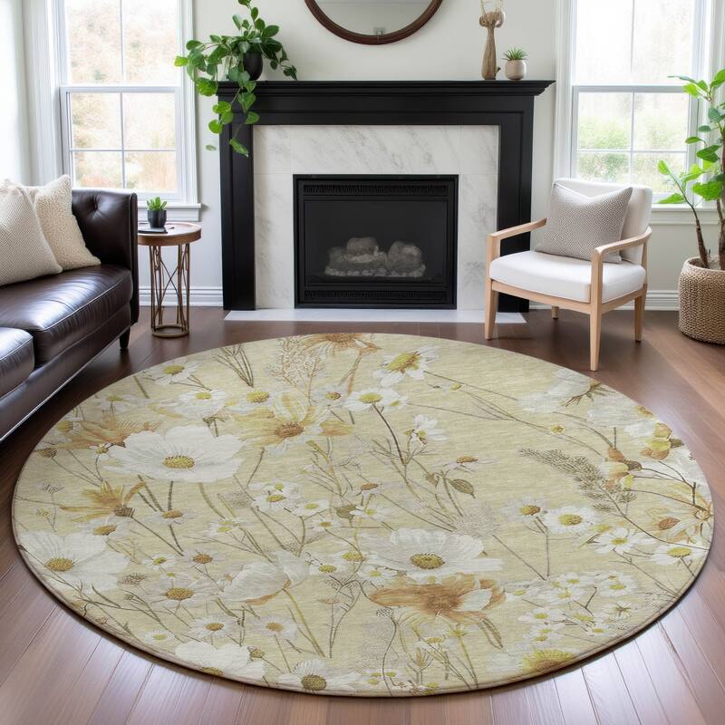 Premium Washable Super Soft Floral Mayfield Rug - Wheat - 8' x 8'