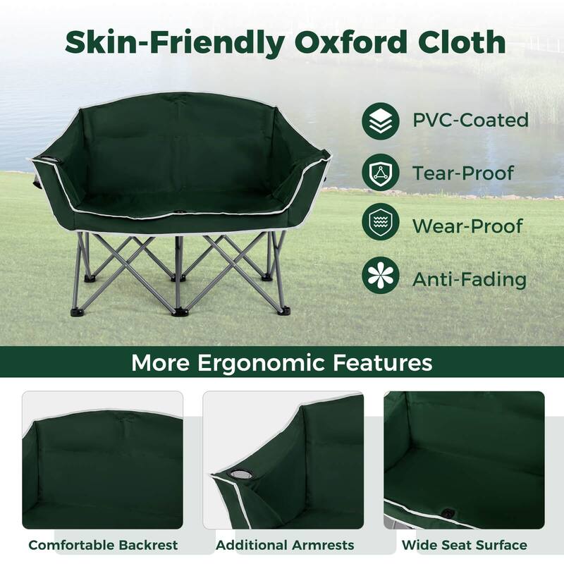 Costway Double Duo Camping Chair with Armrests Cup Holders Carry Bag