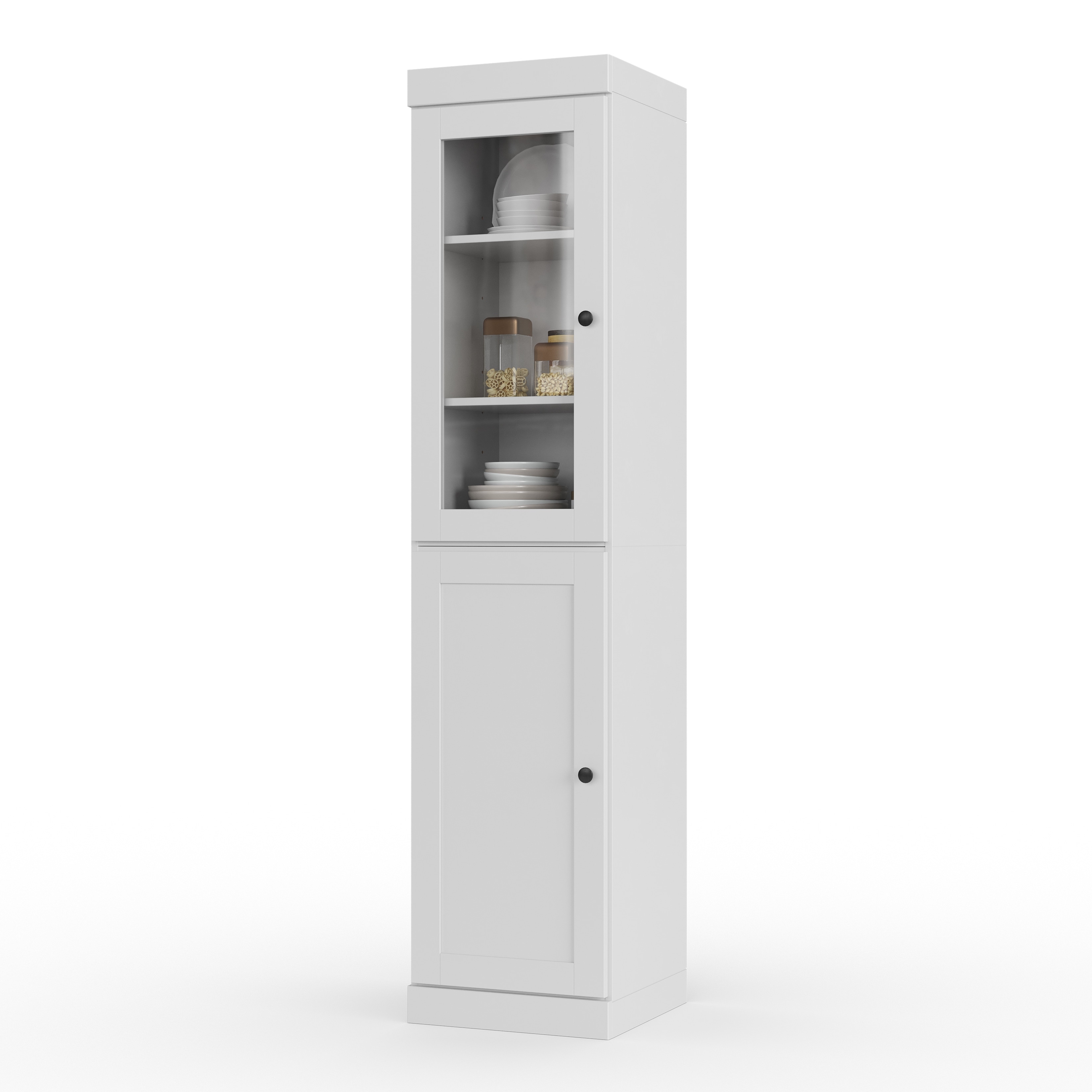 Palace Imports 100% Solid Wood Tall Narrow Clear Glass & Shaker Pantry Cabinet, 16.5" W x 71.5" H