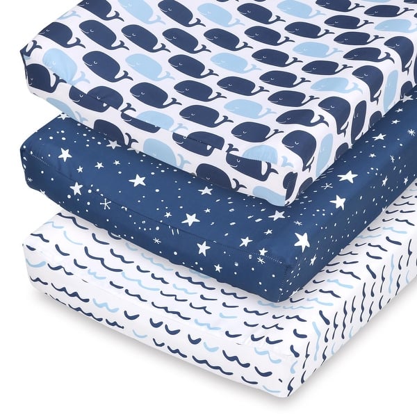 slide 2 of 5, The Peanutshell Blue Nautical Changing Pad Covers 3-Pack