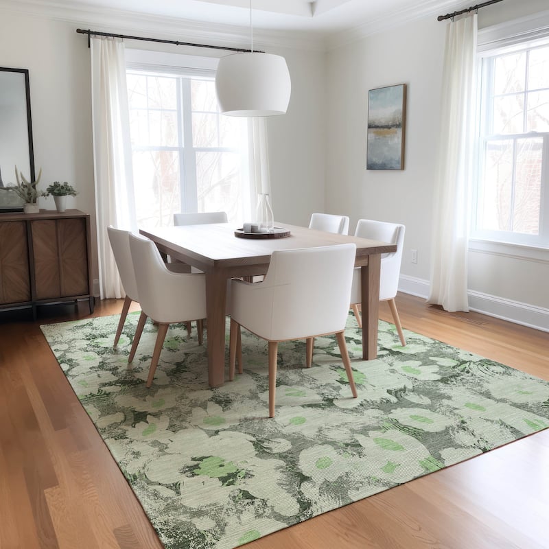 Machine Washable Indoor/ Outdoor Modern Daisy Chantille Rug - Aloe - 3' x 5'