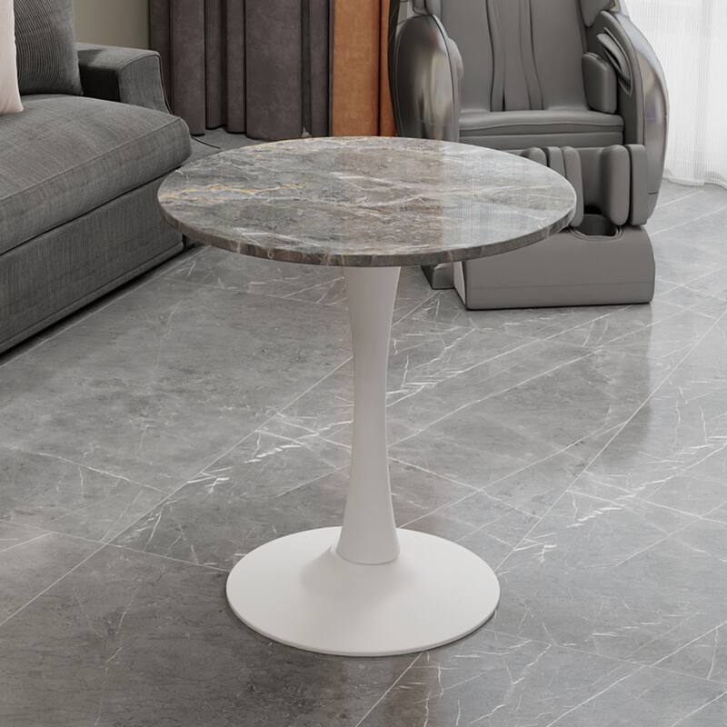 27.6" Mid-Century Modern Style Dining Table, Accommodates 2-4 People, Featuring A Round Dark Gray Textured Marble Tabletop