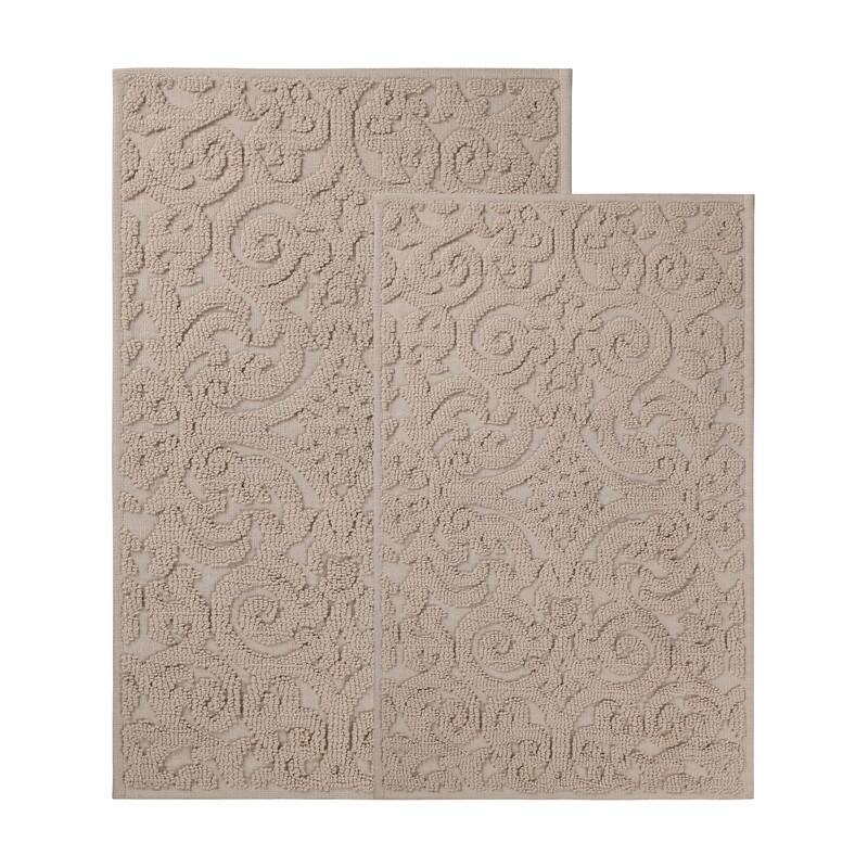 Blue Nile Mills Elegant Floral Scroll Textured Machine Washable Bath Rugs, Set of 2