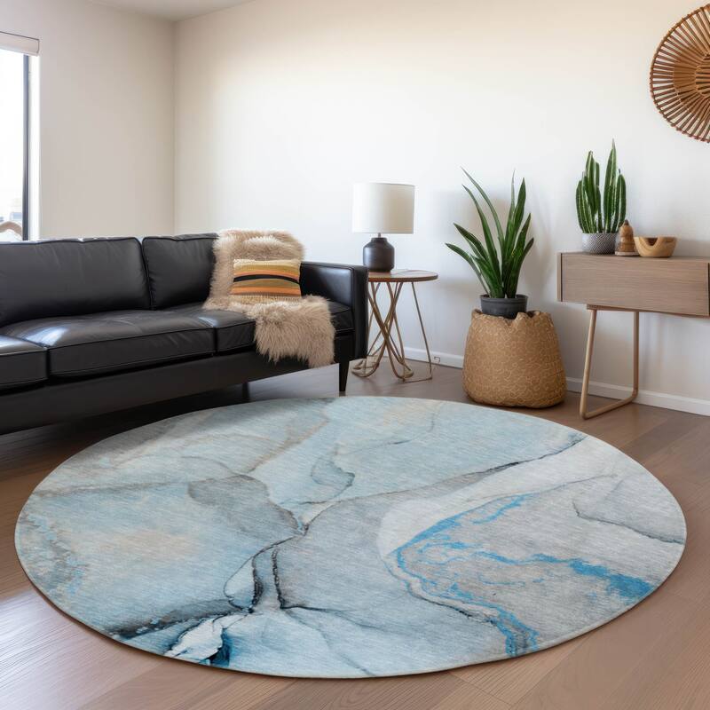 Premium Washable Super Soft Mayfield Rug - Blue - 8' x 8' - Round