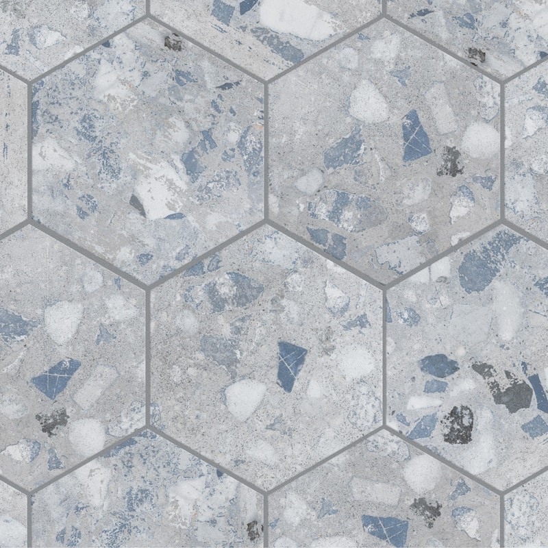 Merola Tile Recycle Hex River Blue 8-1/2" x 9-7/8" Porcelain Floor and Wall Tile