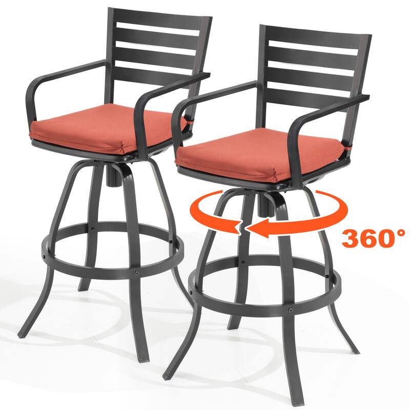 Pellebant Outdoor Patio Swivel Aluminum Bar Stools with Sunbrella Cushion - 18.51 in L x 18.51 in W x 45.28 in H