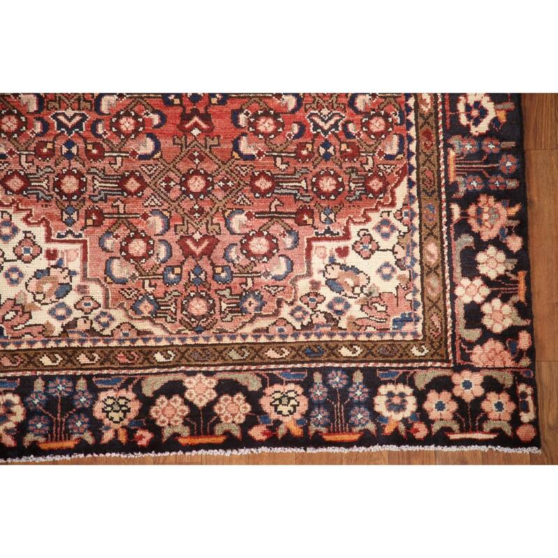 Hand Knotted Oriental 100% Wool Carpet Traditional Medallion Red Hamedan Runner Rug - 11' 0'' X 4' 0''