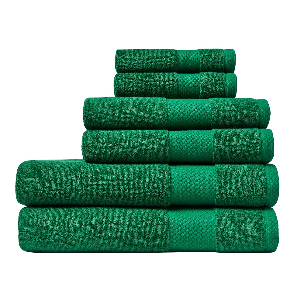 Hastings Home 6-Piece Cotton Deluxe Plush Bath Towel Set, Chevron Pattern  Spa Luxury Decorative Towels, Green 115298RSY