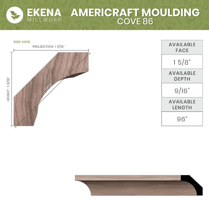 WM86 9/16-in D x 1-5/8-in W x 96-in L Americraft Solid Hardwood Stain Grade Cove Moulding