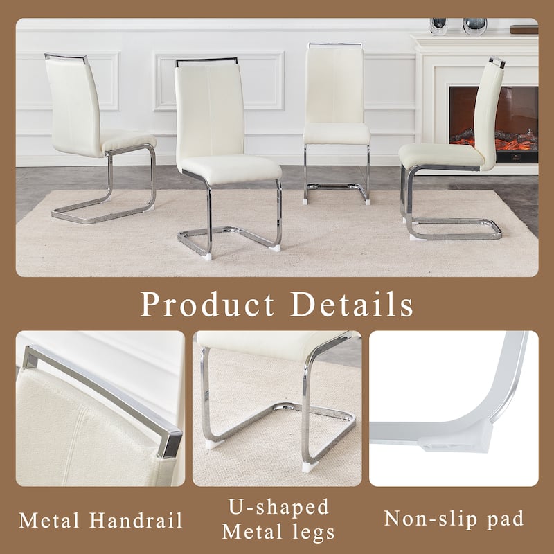 Set of 4 Dining Chairs. Comfort & Stability in One.The combination of grainy fabric-like fabric and silver metal legs