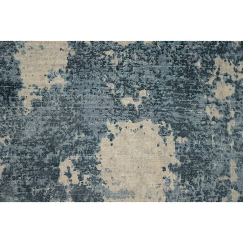 Hand Knotted Oriental Viscose Silk Carpet Modern All-Over Navy Blue & Blues Abstract Area Rug - 7' 11'' X 4' 11''