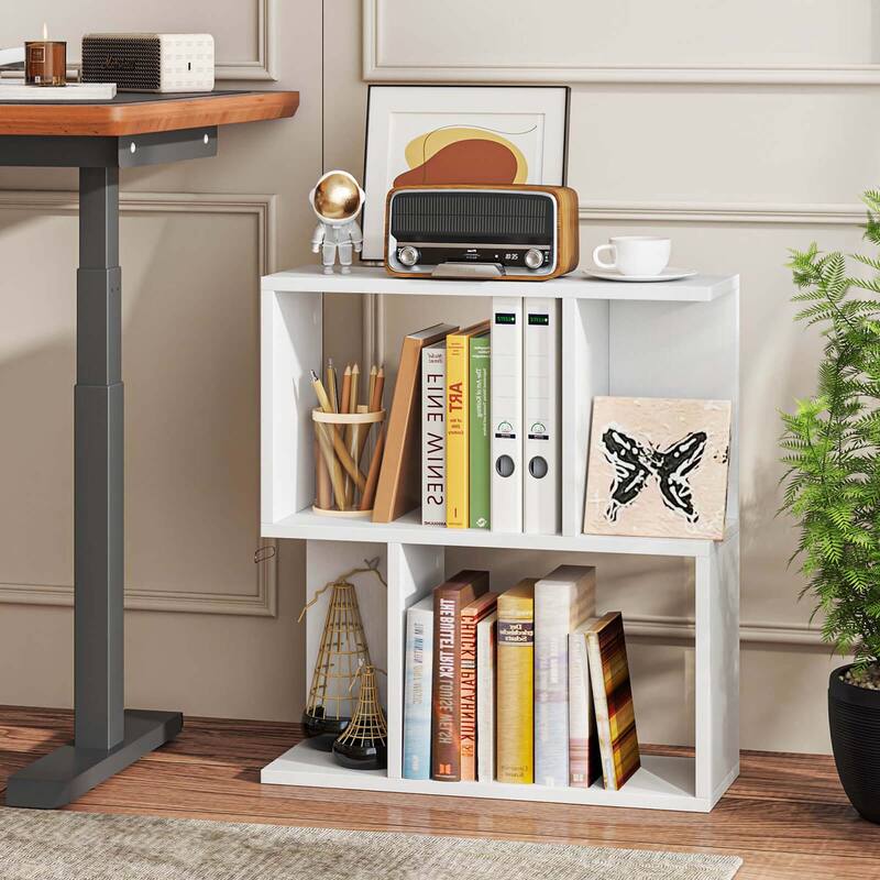 Costway 1/2 PCS 3-Tier Bookshelf Geometric Bookcase Side Table with