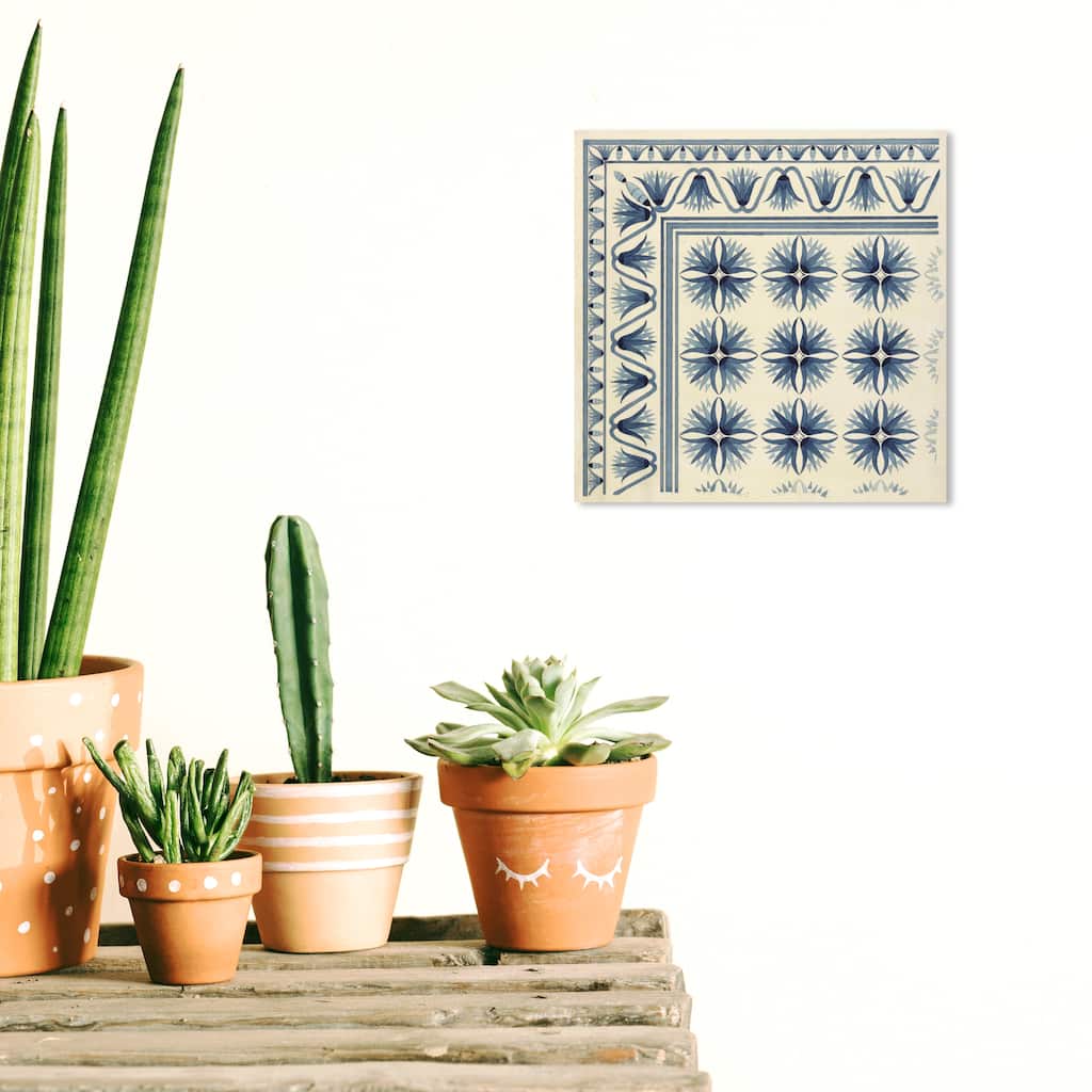 Wynwood Studio Canvas Abstract Floor covering Blue White and Cream White Traditional Wall Art Canvas Print