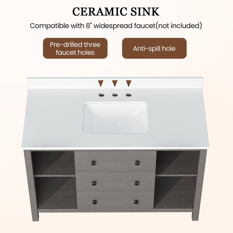 48-Inch Bathroom Vanity with Single Sink - Wood Grain Finish, Space-Saving