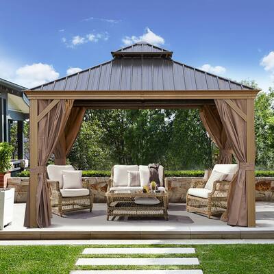 12*12FT Outdoor Hardtop Gazebo Canopy, Portable Tent with Ventilated Double Roof & Mosquito Net for Patio, Garden & Backyard