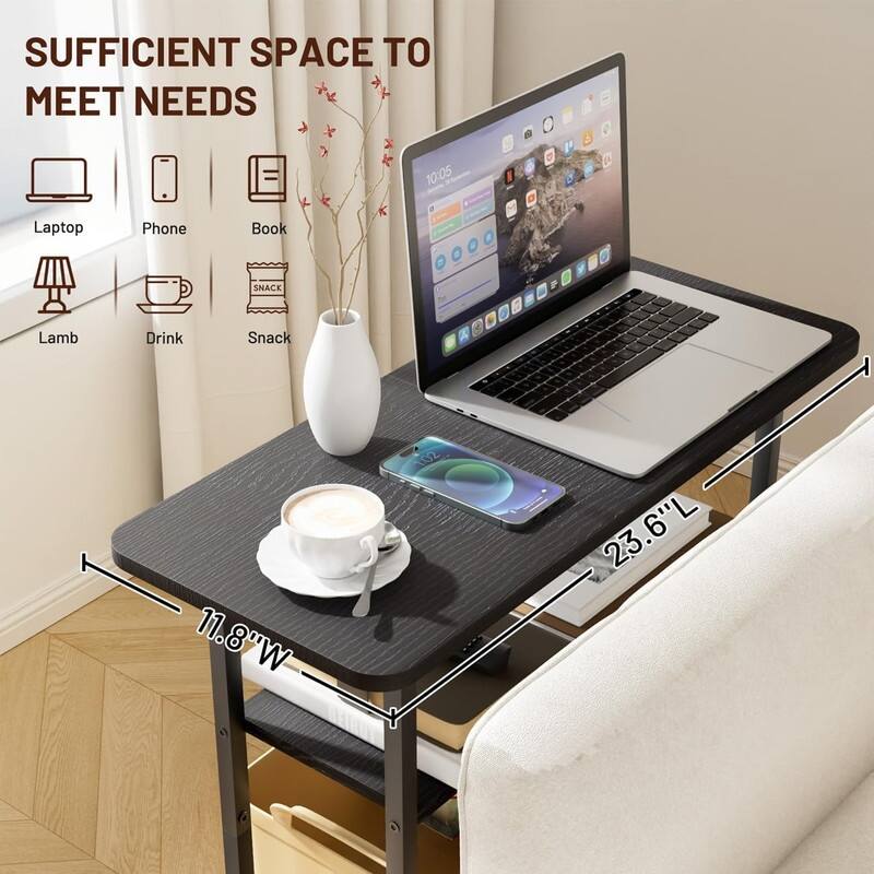 3-Tier End Table for Small Space with Wide Storage Tabletop