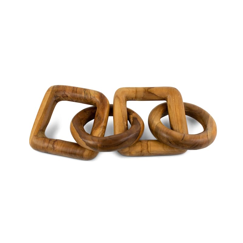 Wood Chain Link Sculpture – Hand Carved 2 Round 1 Square Link Decor, Rustic Modern Accent - 2 Round 2 Square Link