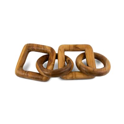 Wood Chain Link Sculpture – Hand Carved 2 Round 1 Square Link Decor, Rustic Modern Accent