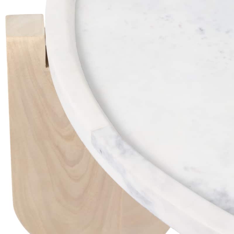 Modern Mango Wood and Marble Accent Table with Stone Top Casual Style