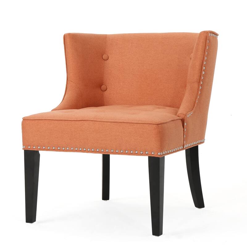 Orange Modern 28" Accent Chair with Button Tufted Waffle Stitching and Nailheads