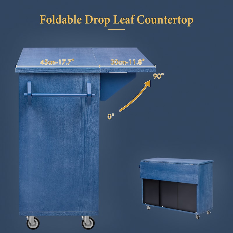 51.2"W Rolling Kitchen Island with Drop Leaf, Internal Storage Rack