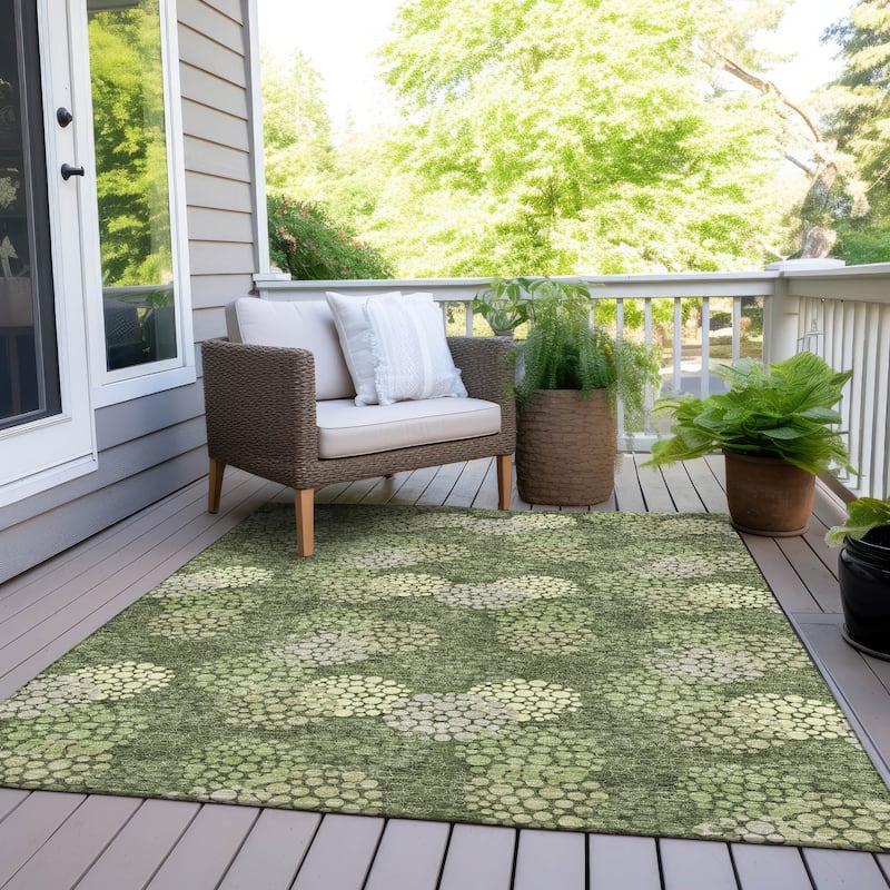 Machine Washable Indoor/ Outdoor Chantille Modern Bubbles Rug - Olive - 8' x 10'