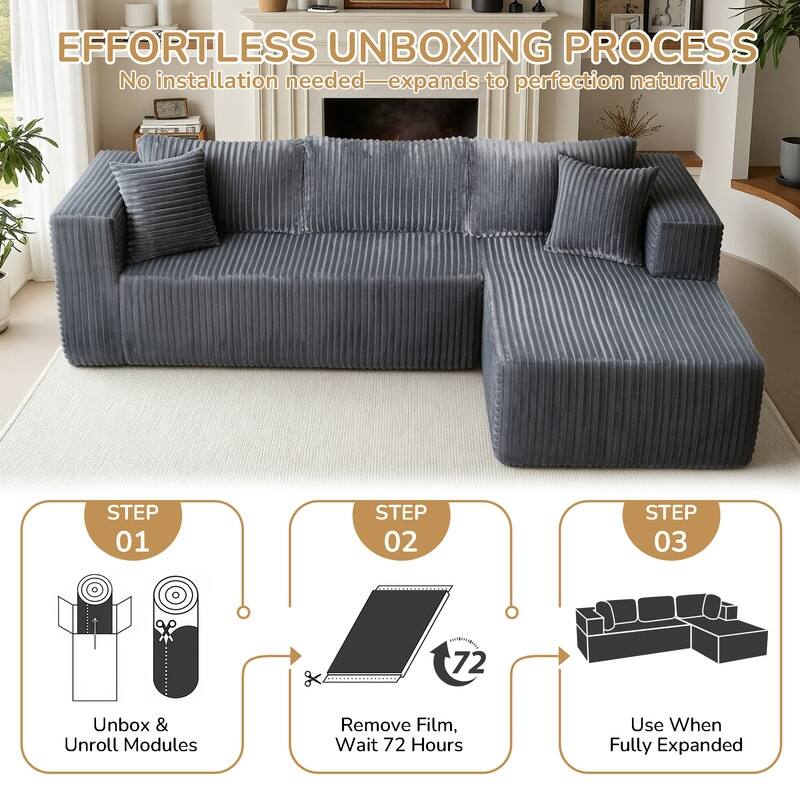 105 in. Wide Square Arm 2-Piece Modern Corduroy Fabric L-Shape Modular Sectional Sofa