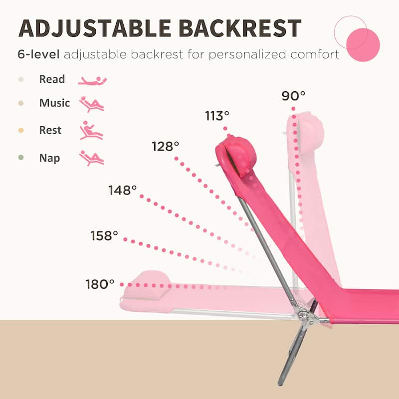 Outsunny Folding Chaise Lounge Pool Chairs, Set of 2 Outdoor Sun Tanning Chairs with Pillow, Six-Position Reclining Back