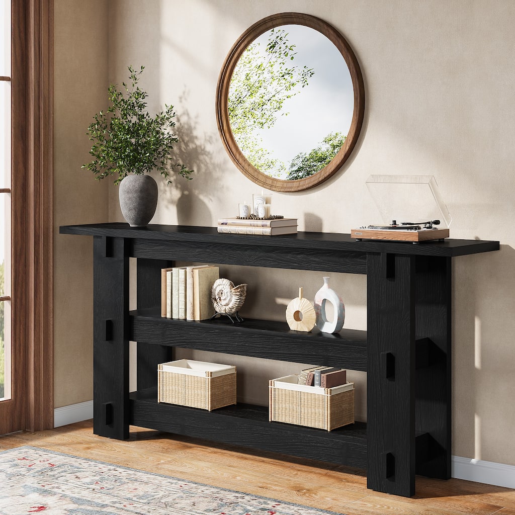 63 Inch Solid Wood Console Table, Farmhouse Sofa Table Behind Couch