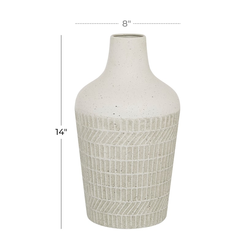 White Metal Textured Decorative Vase - 8 x 8 x 13