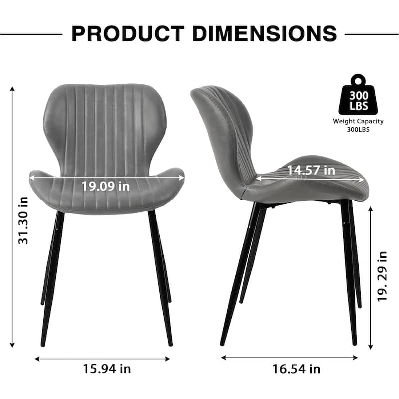 Mid Century Modern Upholstered PU-Dining Chairs with Metal Legs, Set of 2, Grey