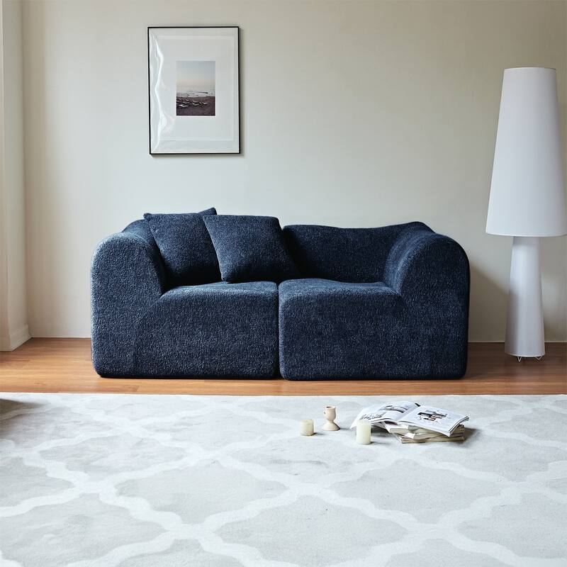 Minimalist Accent Sofa Loveseat Couch with 2 Throw Pillows, 2-Seater Couch for Living Room Apartments