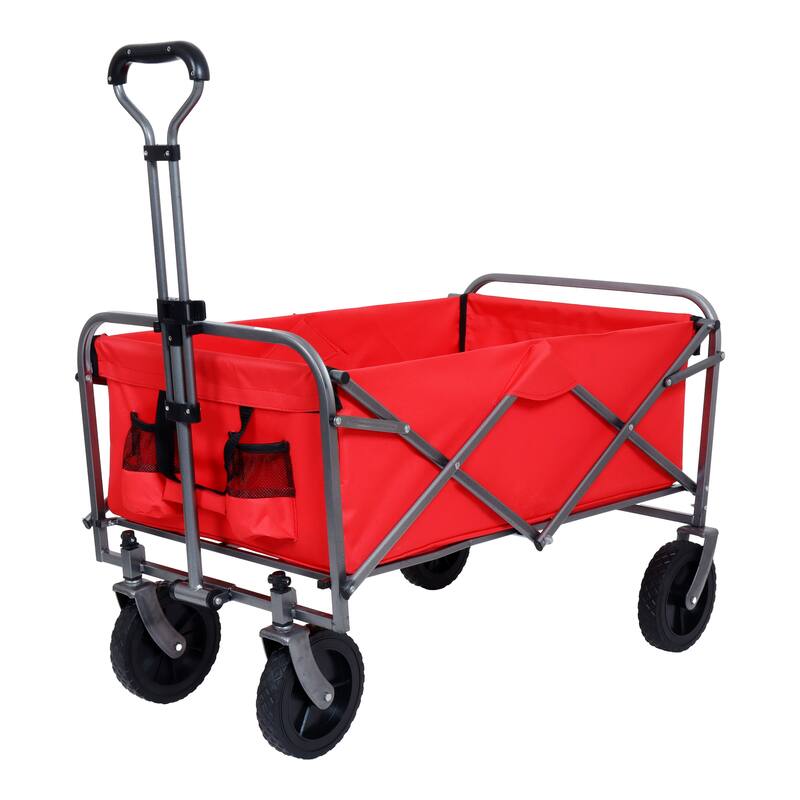 Foldable Hand Cart, Wheeled Collapsible Hand Cart with Beverage Holder