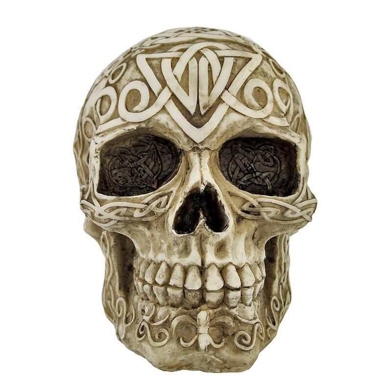 Celtic Owl Knotwork Human Skull Statue Pagan - 5.75 X 5 X 7 inches