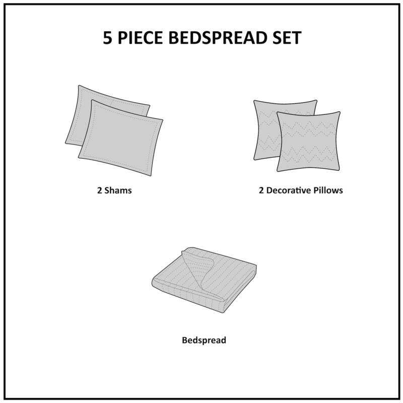 Madison Park Venetian Oversized 5-Piece Jacquard Bedspread Quilt Set with Matching Shams and Embroidered Throw Pillows