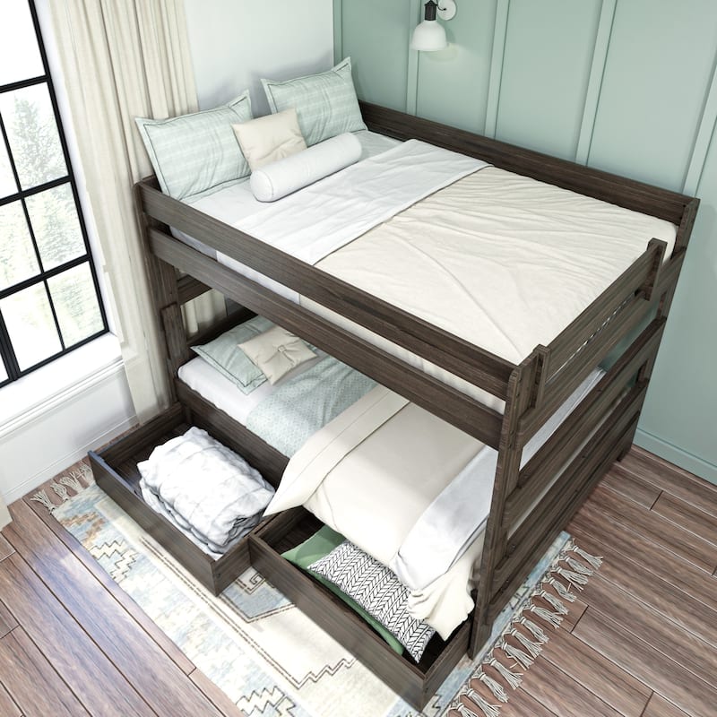 Max and Lily Farmhouse Queen over Queen Bunk Bed with Storage Drawers