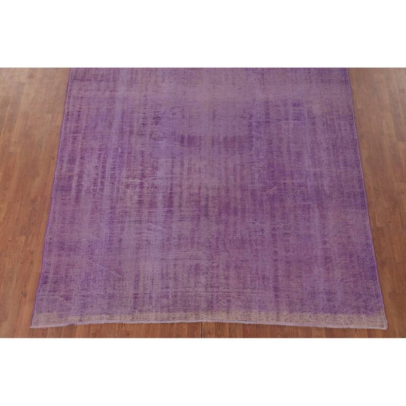 Purple Anatolian Turkish Vintage Area Rug Hand-Knotted Wool Carpet - 7'4" x 11'1"