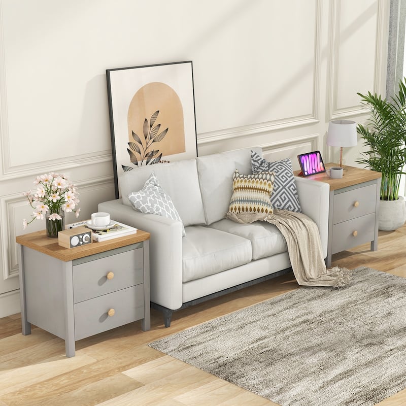 2-Drawer Wooden Nightstand Bedside Table with Storage for Bedroom or Living Room Use