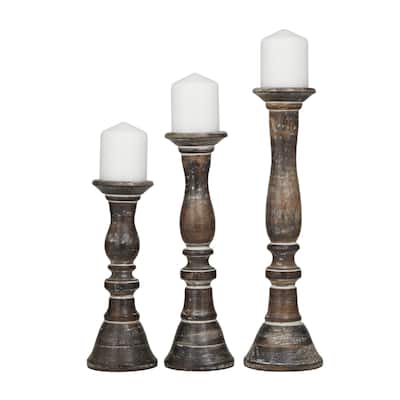 Wood Decorative Candle Holder - Set of 3 Dark Brown, Light Brown, Gray, Black - Roche River Decor