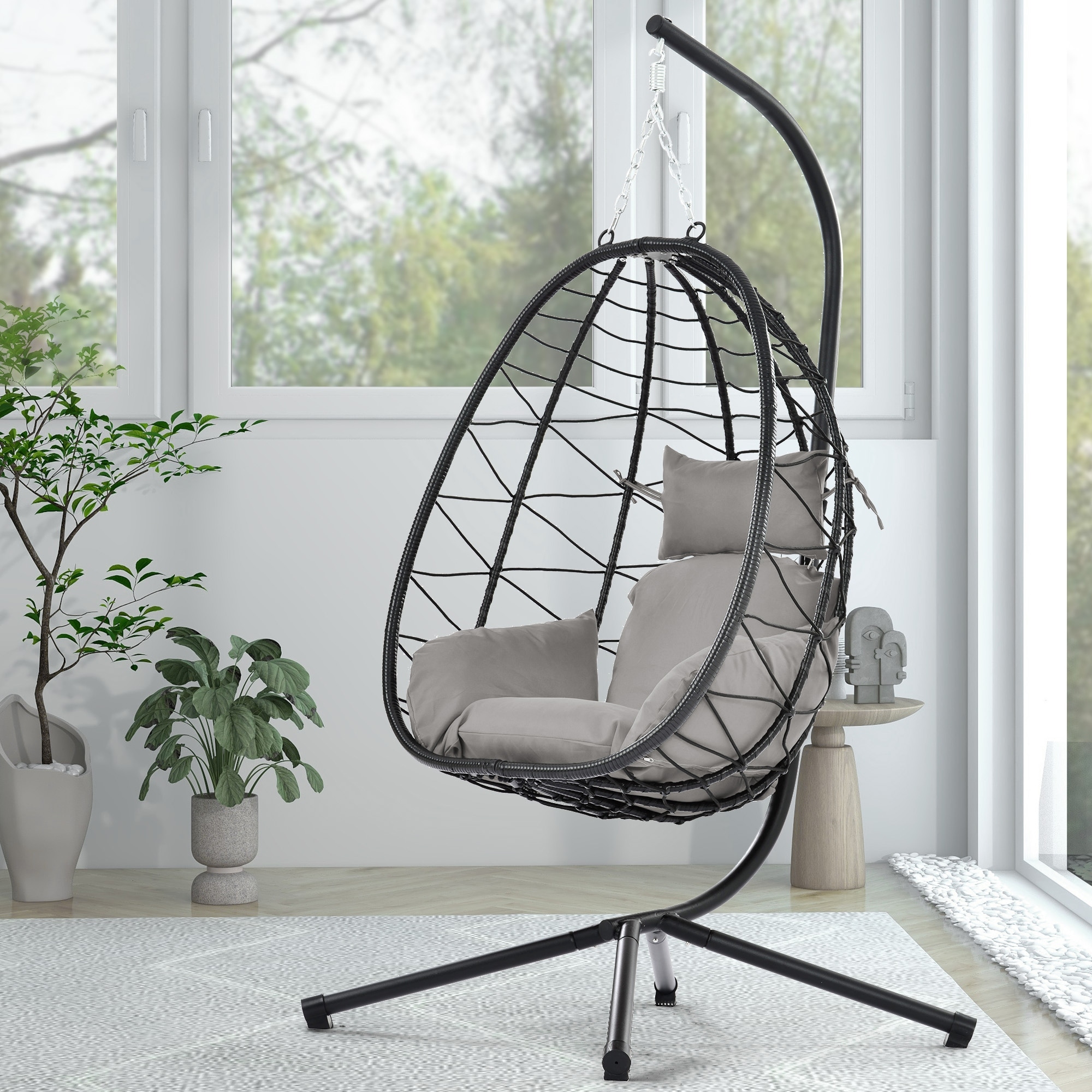 Modern Design Swing Egg Chair with Stand Outdoor Patio Furniture Durable Steel Frame PE Rattan Bed Bath Beyond 40523894