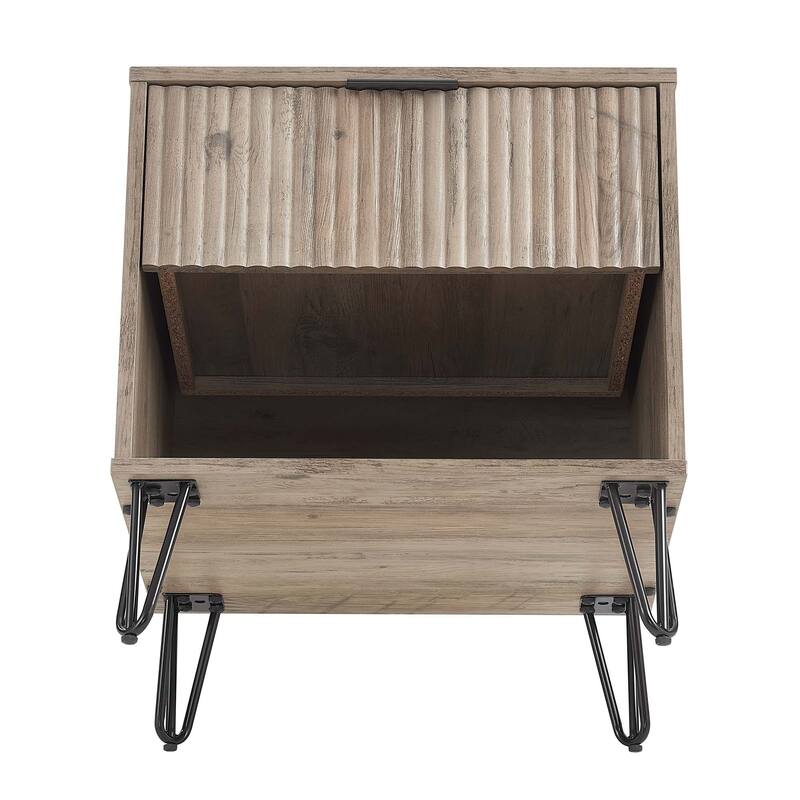20" Fluted Nightstand with 1 Drawer and Metal Legs Modern Design