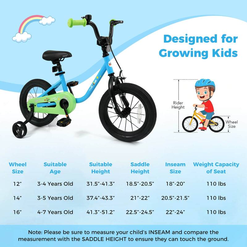 Costway 12-Inch Kids Bicycle with Adjustable Seat Front Handbrake & - See Details