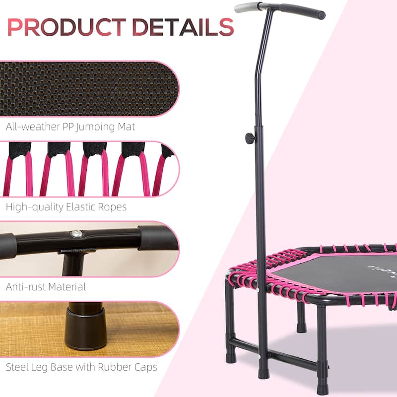 Foldable Fitness Trampoline for Adults with 3-Level Adjustable Handle - 41.25" L x 24.5" W x 4.75" H