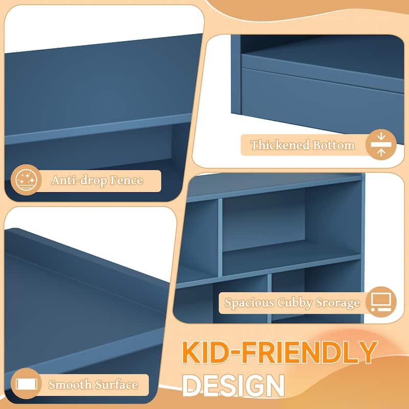 Wooden Storage Cabinet with 5 Sections, Montessori Kids Bookshelf and Toy Organizer for Nursery, Playroom & Classroom