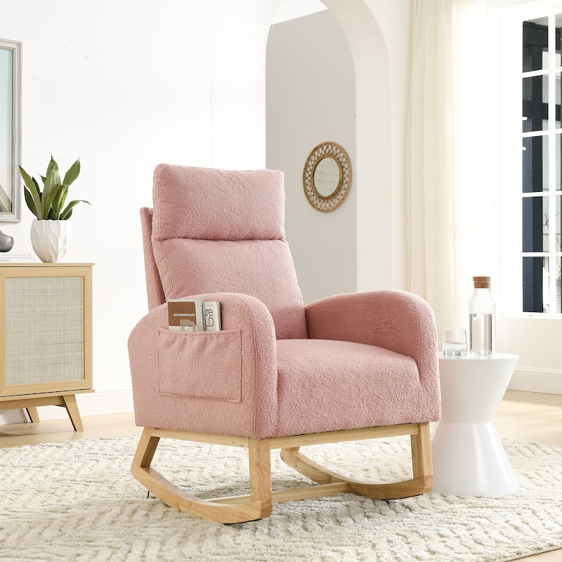 27.6"W Modern Accent High Backrest Living Room Lounge Arm Rocking Chair, Two Side Pocket