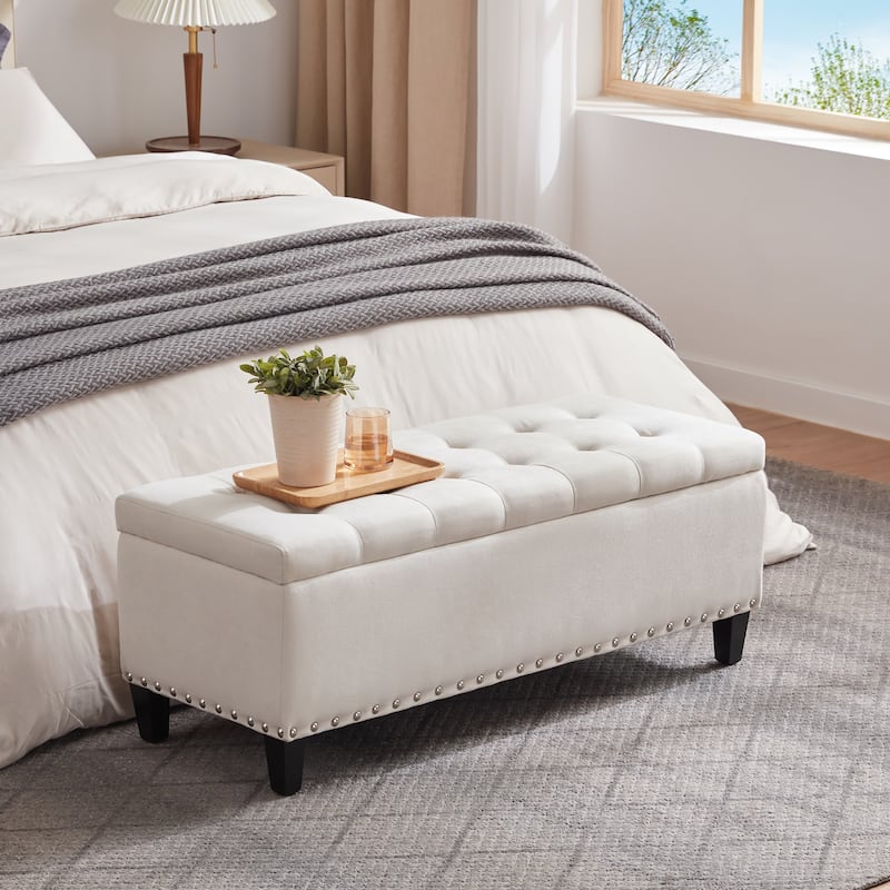 Button-Tufted Storage Ottoman Bench for Bedroom, Living Room 41"W x 16"D x 16"H