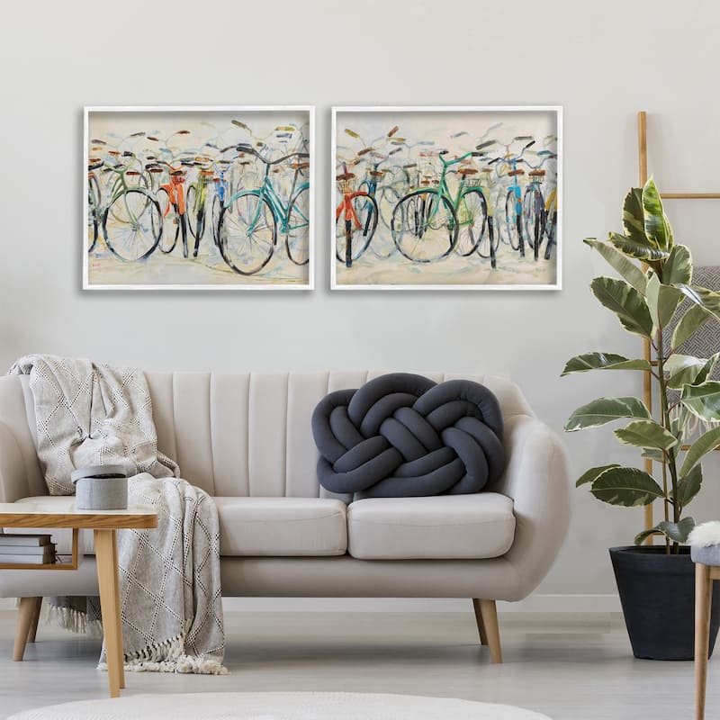Stupell Dynamic Bicycles on Beige Framed Giclee Art Design By Dusza (Set of 2)